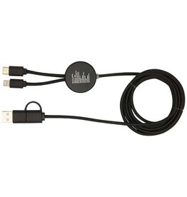 Chechia 5-in-1 150 cm datasynchronisatie- en 27 W snellaadkabel van gerecycled plastic met bamboe details