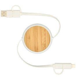 Chechia 5-in-1 100 cm intrekbare datasynchronisatie- en 45 W snellaadkabel van gerecycled plastic met bamboe details