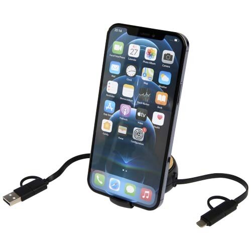 Chechia 5-in-1 100 cm intrekbare datasynchronisatie- en 45 W snellaadkabel van gerecycled plastic met bamboe details