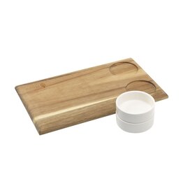DéBlé Wooosh Pincho serveerplank (261799) van FSC 100% acaciahout met twee porseleinen schaaltjes