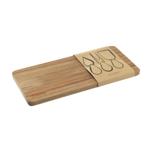 DéBlé Wooosh Queso kaasplank (262170) van FSC 100% acaciahout met kaasmessen en kaasvork
