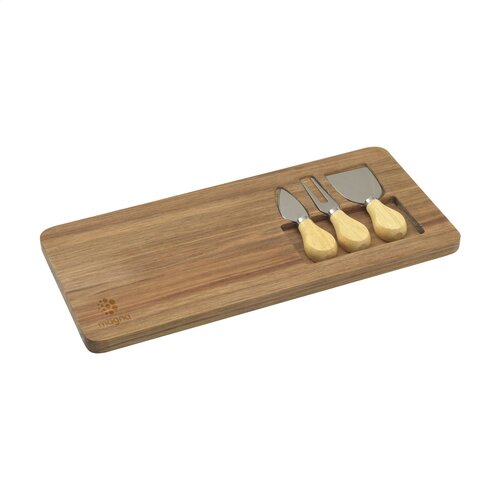 DéBlé Wooosh Queso kaasplank (262170) van FSC 100% acaciahout met kaasmessen en kaasvork