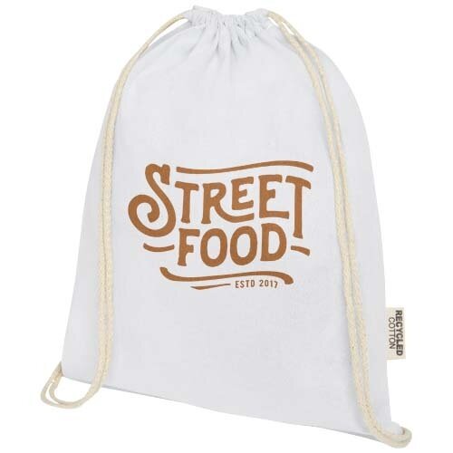 Oregon tas met trekkoord gerecycled katoen bedrukken met logo
