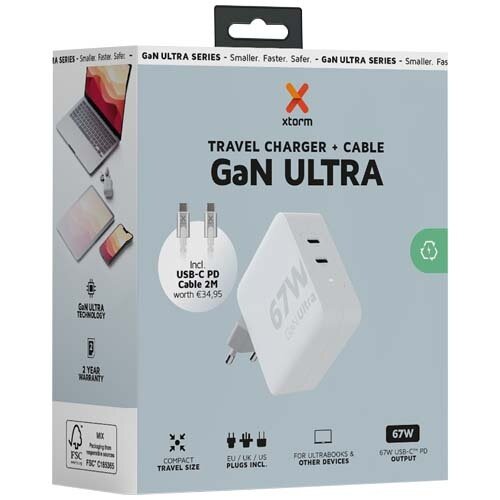 Xtorm XVC2067 GaN Ultra reislader van 67 W met USB-C PD kabel 100 W