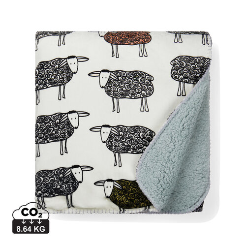 VINGA Sheep GRS rPET fleecedeken 453100 met sherpa onderzijde en schapenpatroon