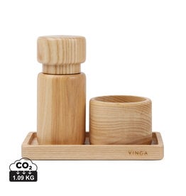Vinga Retro V2620109 peper- en zoutstel van FSC-gecertificeerd essenhout met tray