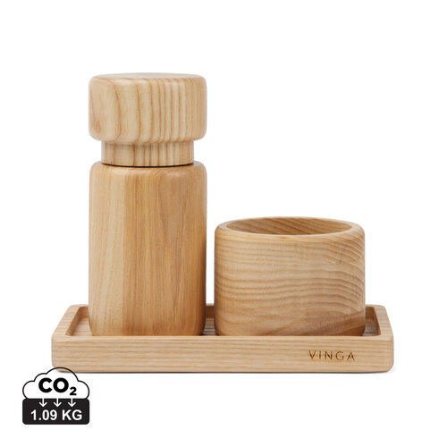 Vinga Retro V2620109 peper- en zoutstel van FSC-gecertificeerd essenhout met tray