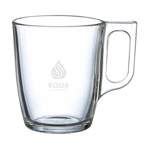 Thee-/koffieglas 250 ml van gehard glas, hittebestendig en vaatwasserbestendig – elegant bedrukt relatiegeschenk voor dagelijks gebruik