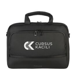 Tucano Player Laptopbag 15,6 inch met logo – DeBle duurzame laptopbag van gerecycled kunststof met organiser, laptopvak en Italiaanse afwerking voor bedrijven