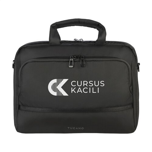 Tucano Player Laptopbag 15,6 inch met logo – DeBle duurzame laptopbag van gerecycled kunststof met organiser, laptopvak en Italiaanse afwerking voor bedrijven