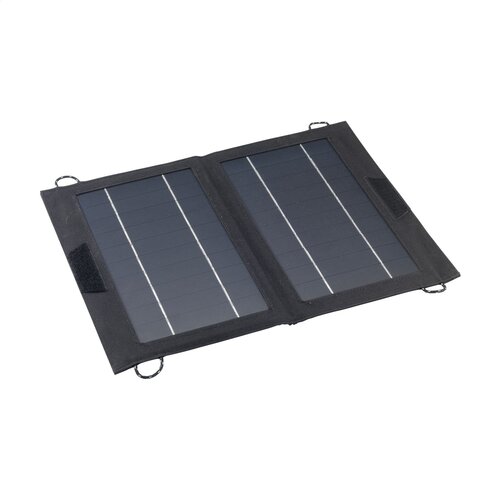 Solar Panel RPET 10W Charger oplader 2518 – duurzame 600D RPET pouch met solarpaneel, 10W vermogen, USB-A en Type-C aansluitingen, ideaal relatiegeschenk voor reizen en outdoor