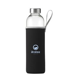 Senga Glass 750 ml drinkfles - 2738, glazen drinkfles met RVS dop en neopreen sleeve