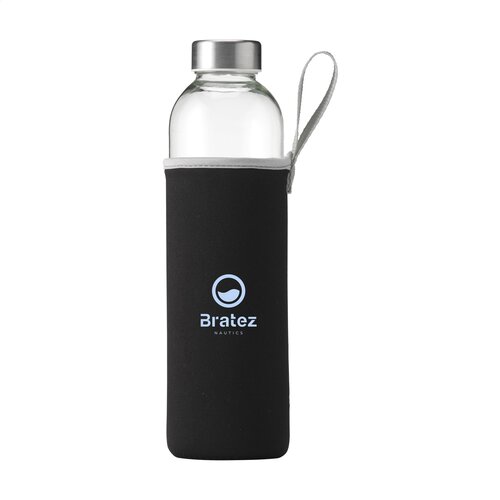 Senga Glass 750 ml drinkfles - 2738, glazen drinkfles met RVS dop en neopreen sleeve