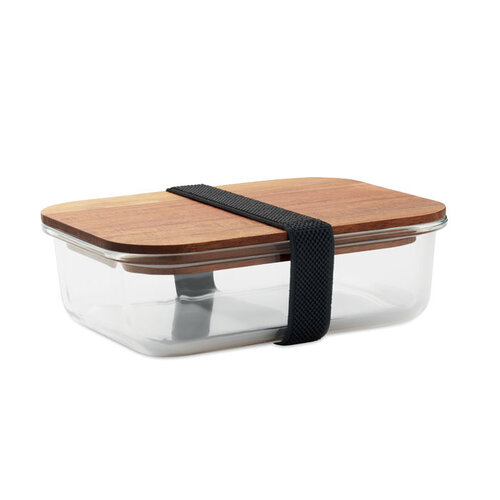 DéBlé glazen lunchbox 800 ml MO2750 met FSC® acaciahouten deksel bedrukt met logo