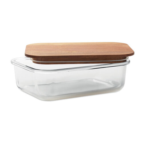 DéBlé glazen lunchbox 800 ml MO2750 met FSC® acaciahouten deksel bedrukt met logo
