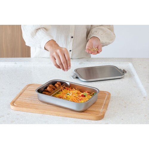 Brabantia Make & Take Bento Lunchbox 2 Liter - 2953.01, RVS lunchbox met uitneembare verdeler en luchtdichte sluiting