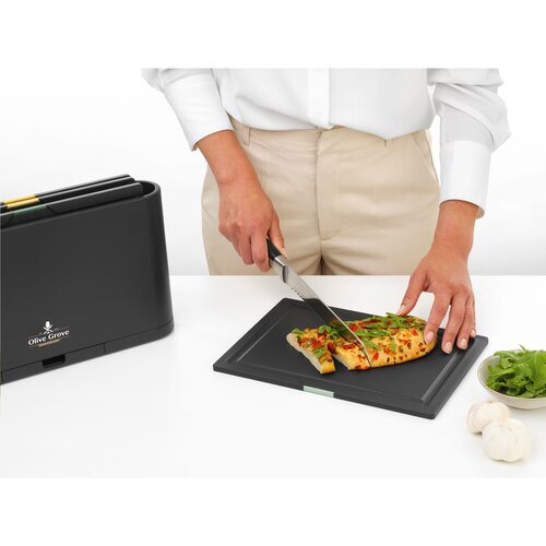 Brabantia Tasty+ Set Snijplanken - 2969.92, kunststof snijplankenset met 4 kleurgecodeerde planken en houder met tablethouder