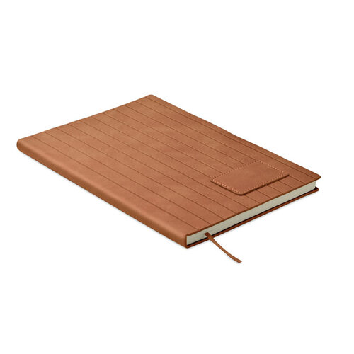 A5 Notitieboek in Smokey PU – MO2663, duurzaam relatiegeschenk met geribbelde cover van gerecycled materiaal en 160 gelinieerde pagina’s, inclusief PU-patch voor logo
