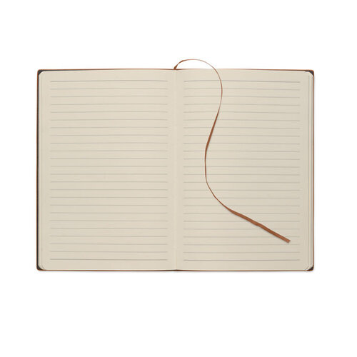 A5 Notitieboek in Smokey PU – MO2663, duurzaam relatiegeschenk met geribbelde cover van gerecycled materiaal en 160 gelinieerde pagina’s, inclusief PU-patch voor logo