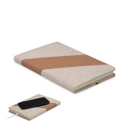 A5 Notitieboek met Lader 15W – MO2734, exclusief relatiegeschenk van kurk en katoen met 128 gelinieerde pagina’s en geïntegreerde draadloze oplader