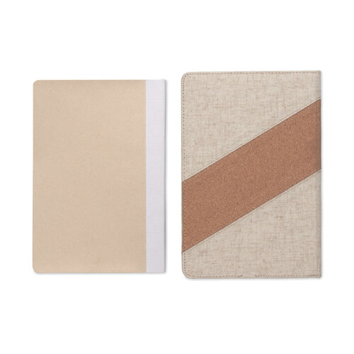 A5 Notitieboek met Lader 15W – MO2734, exclusief relatiegeschenk van kurk en katoen met 128 gelinieerde pagina’s en geïntegreerde draadloze oplader