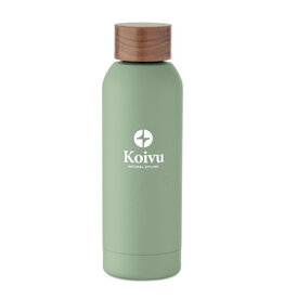 Enkelwandige waterfles 700 ml gerecycled RVS met houten dop bedrukken met logo DeBle