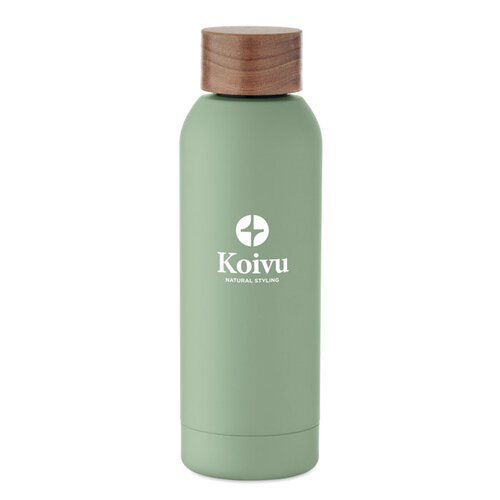 DeBle duurzame gerecyclede RVS waterfles 700 ml MO2671 met acaciahouten dop bedrukt met logo