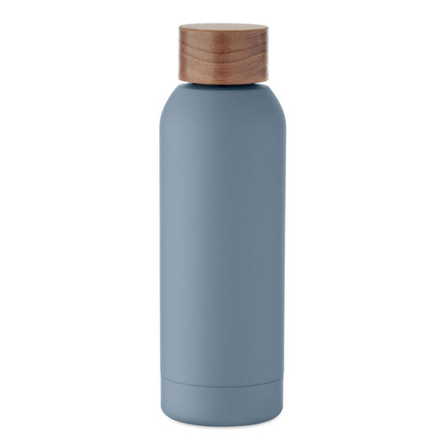 DeBle duurzame gerecyclede RVS waterfles 700 ml MO2671 met acaciahouten dop bedrukt met logo