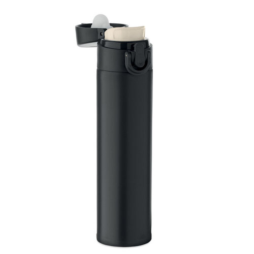 DeBle duurzame dubbelwandige thermosfles 300 ml MO2735 van gerecycled RVS met éénhandige bediening bedrukt met logo