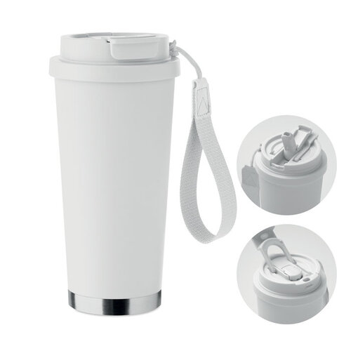 Dubbelwandige beker 500 ml RVS met deksel MO2662