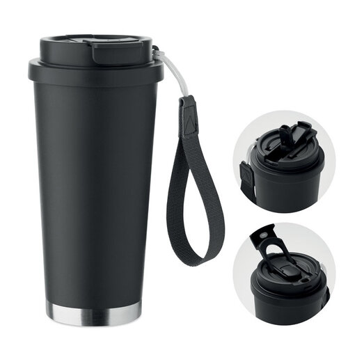 Dubbelwandige beker 500 ml RVS met deksel MO2662