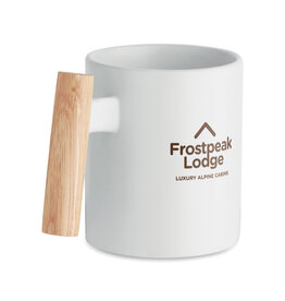 Keramische mok met houten handvat 320 ml met logo bedrukken DeBle
