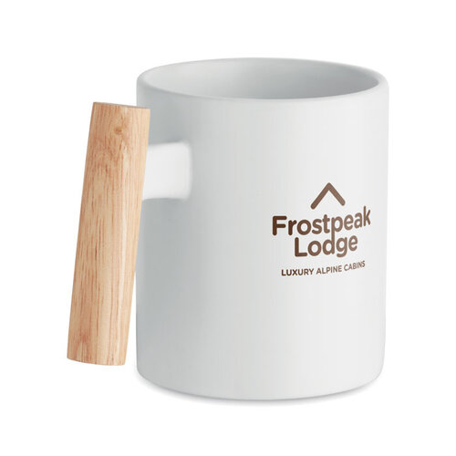 Keramische mok met houten handvat 320 ml met logo bedrukken DeBle