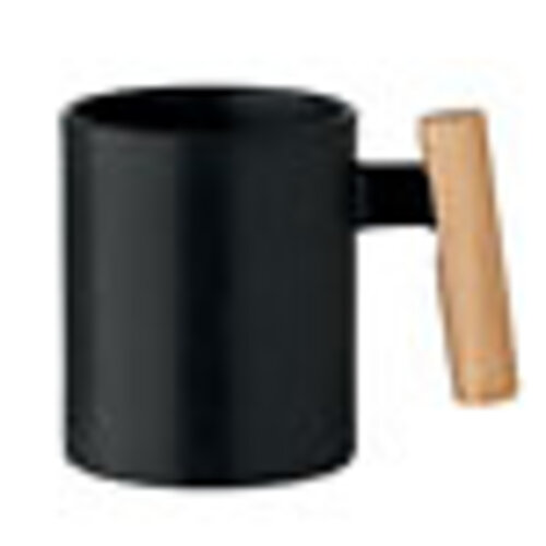 Keramische mok met houten handvat 320 ml met logo bedrukken DeBle