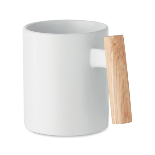 Keramische mok met houten handvat 320 ml met logo bedrukken DeBle