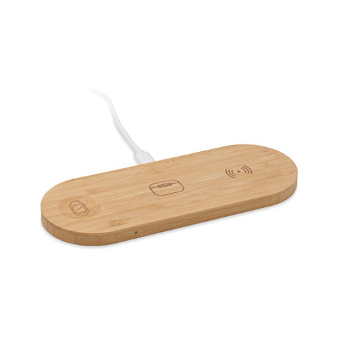 3-in-1 draadloze oplader bamboe (MO2729) met logo