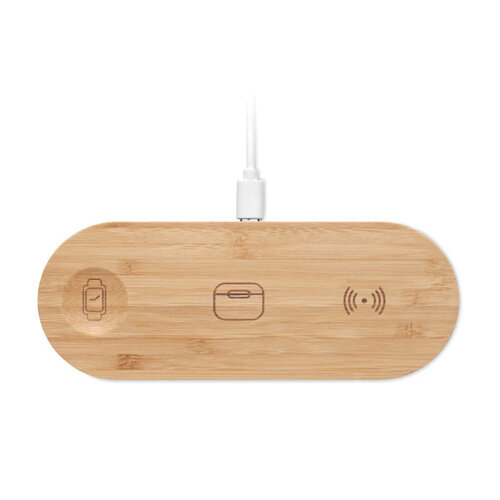 3-in-1 draadloze oplader bamboe (MO2729) met logo