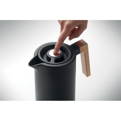 Dubbelwandige vacuümkan 1 liter MO2674 met gerecycled RVS en houten handvat