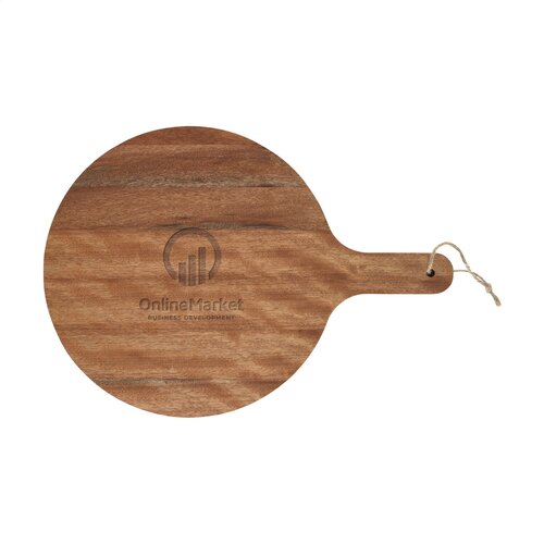 Wooosh Convivio, 262792, serveerplank graveren, acaciahouten serveerplank, ronde borrelplank, shared dining plank, FSC acaciahout, Wooosh relatiegeschenk, culinair relatiegeschenk