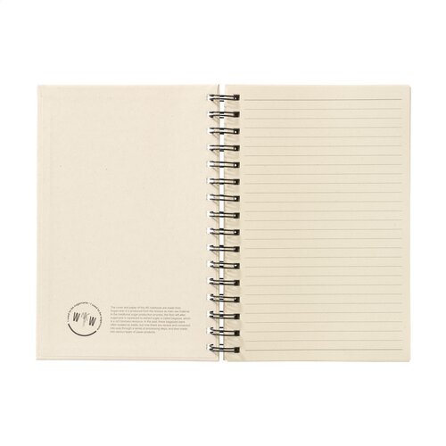 Sugarcane Bagasse Spiral Notebook A5 – 3497, duurzaam relatiegeschenk van FSC Mix-papier en suikerrietafval met hardcover, 80 gelinieerde vellen en wire-o-binding