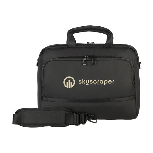 Tucano Player Laptopbag 15,6 inch met logo – DeBle duurzame laptopbag van gerecycled kunststof met organiser, laptopvak en Italiaanse afwerking voor bedrijven