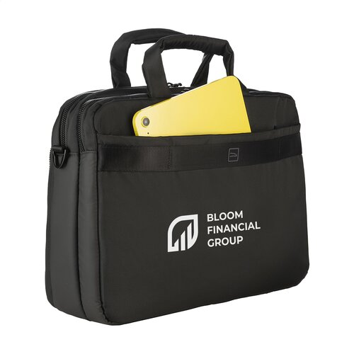 Tucano Player Laptopbag 15,6 inch met logo – DeBle duurzame laptopbag van gerecycled kunststof met organiser, laptopvak en Italiaanse afwerking voor bedrijven