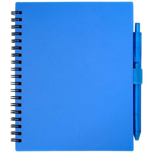 Niove notitieboek met zachte kaft en balpen – 106298, gemaakt van gerecycled PP plastic met 70 gestippelde vellen en duurzame pen met blauwe inkt