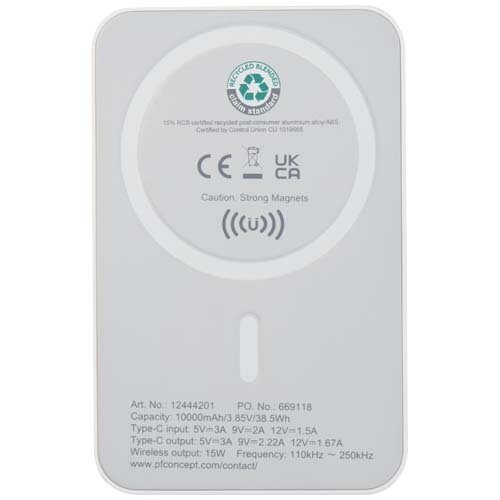 Acrab magnetische draadloze powerbank van 10.000 mAh 15 W met 20 W PD van gerecycled plastic