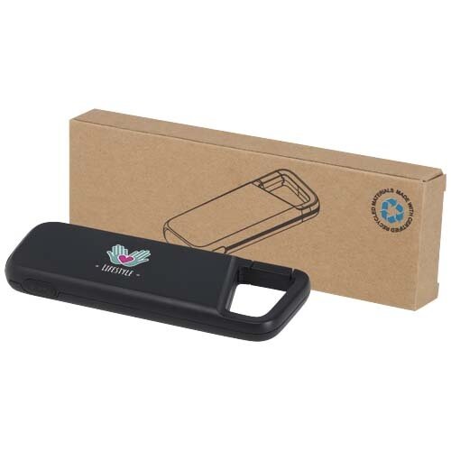 Alkes waterbestendige powerbank van 5000 mAh 12 W van gerecycled plastic met karabijnhaak