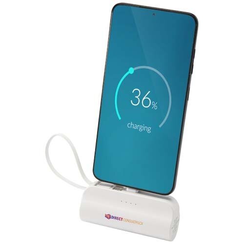 Alnair Type-C powerbank van 5000 mAh 10 W van gerecycled plastic met ingebouwde klapstandaard en 2 in 1 kabel