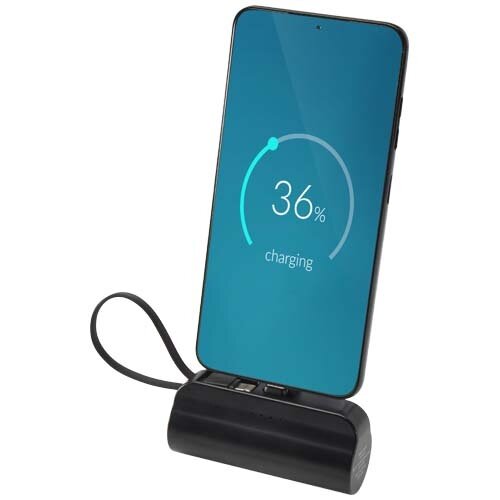 Alnair Type-C powerbank van 5000 mAh 10 W van gerecycled plastic met ingebouwde klapstandaard en 2 in 1 kabel