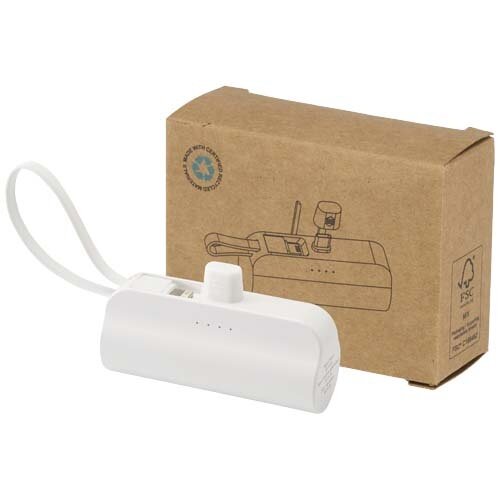 Alnair Type-C powerbank van 5000 mAh 10 W van gerecycled plastic met ingebouwde klapstandaard en 2 in 1 kabel