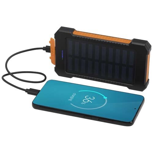 Altair robuuste powerbank op zonne-energie van 5000 mAh 10 W met ingebouwde zaklamp van gerecycled plastic
