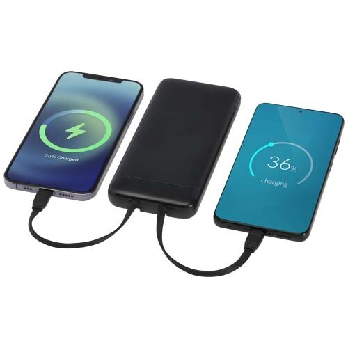 Adhil powerbank van 10.000 mAh 10 W van gerecycled plastic met 2 ingebouwde kabels